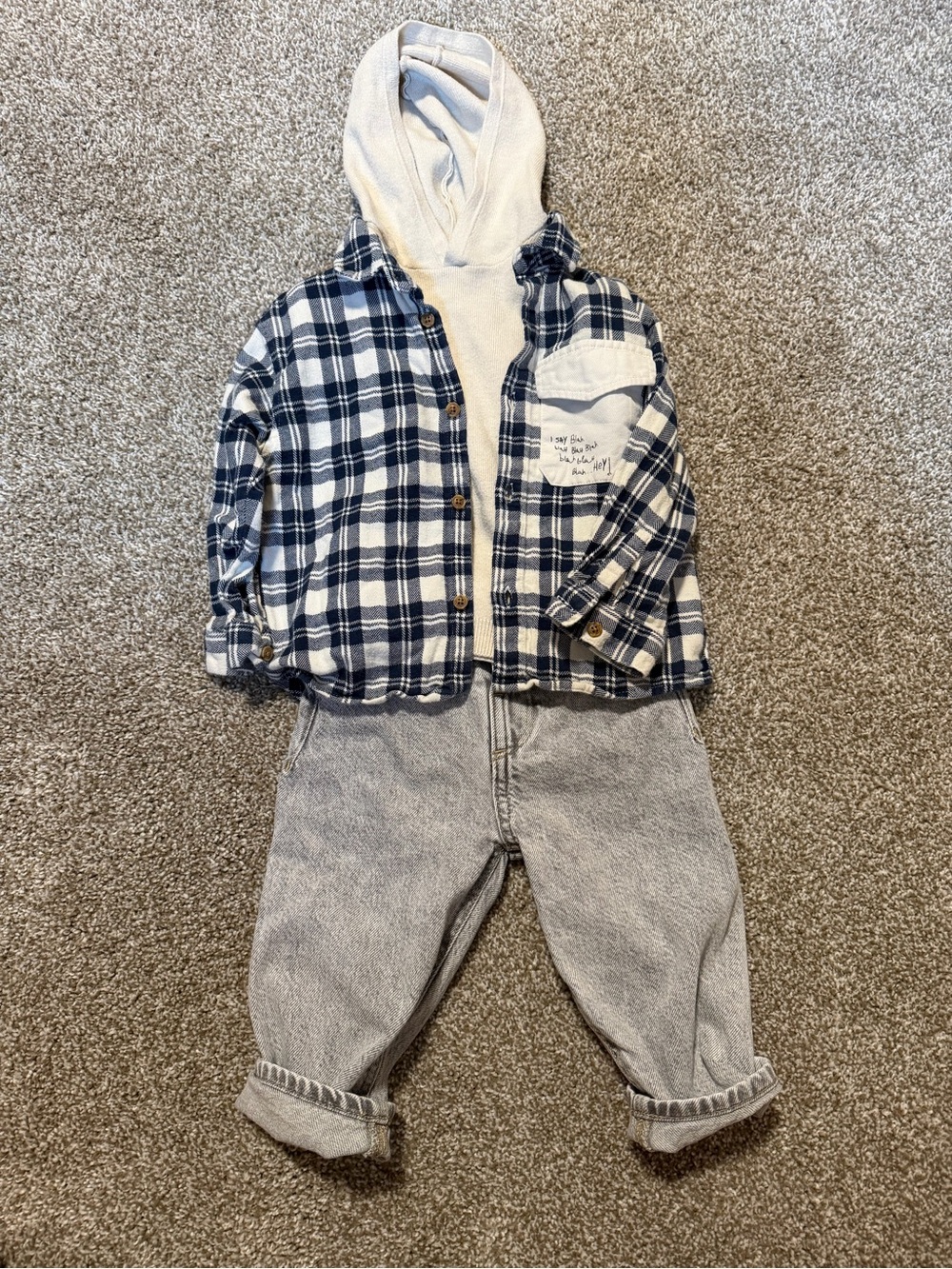 Zara Baby/Toddler Outfit: Hoodie, Flannel & Jeans Size 18-24 Months